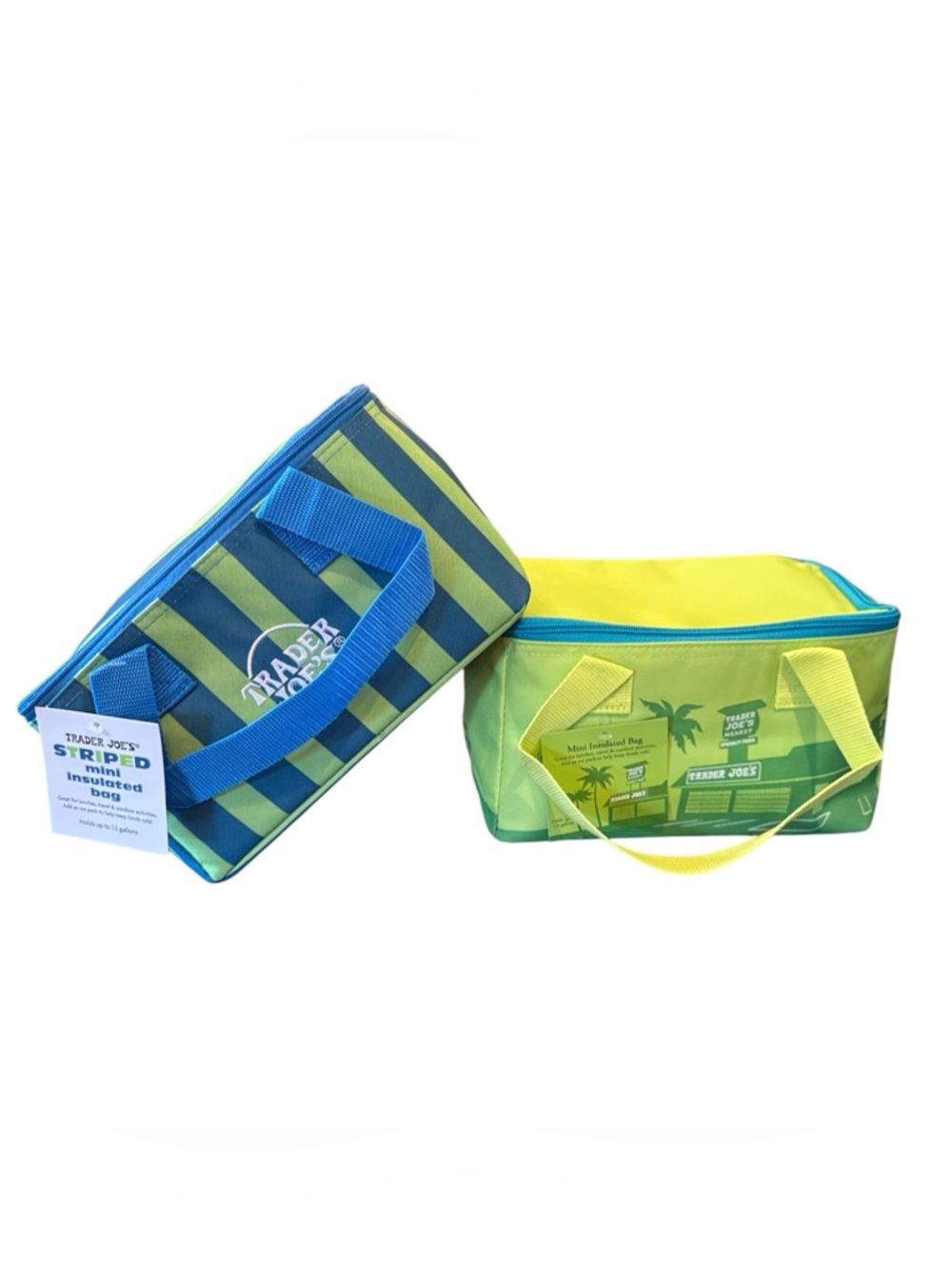 Trader Joe's Bundle of 2 Striped Mini Insulated Bag Summer 2026 Blue Green